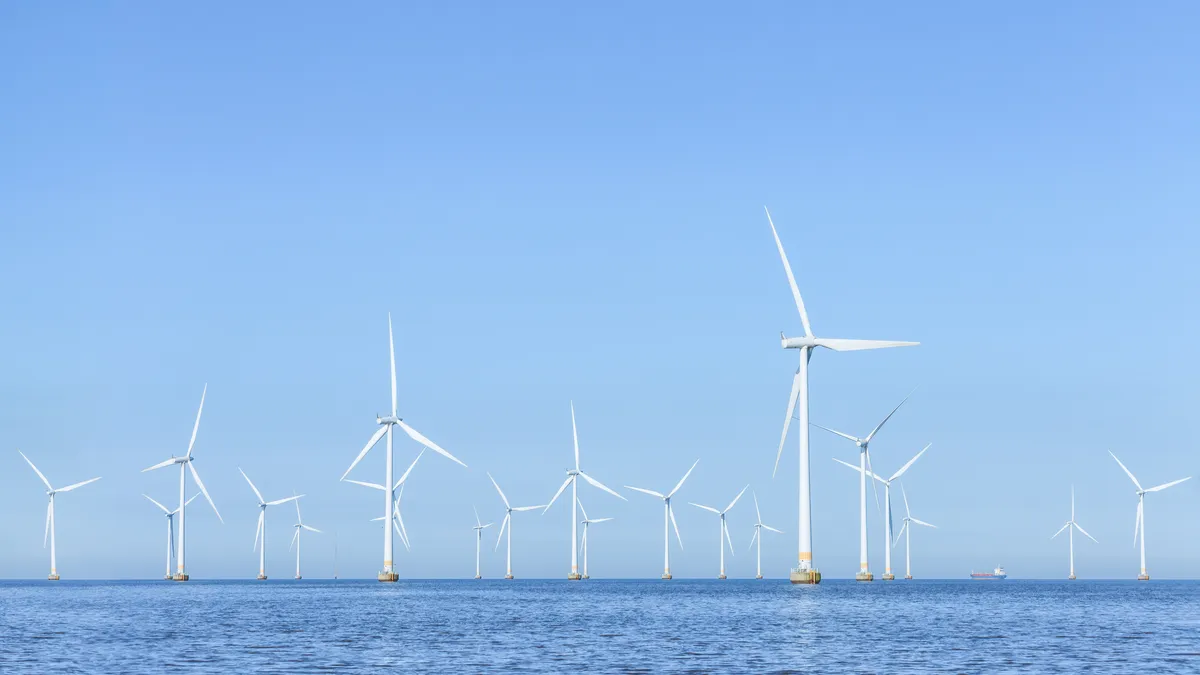 Lillegrund offshore wind turbines in the sea between coasts of Denmark and Sweden in Oresund strait