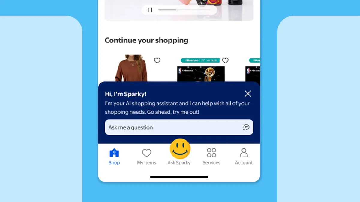 Image of a screen featuring Walmart's Sparky.