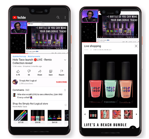 YouTube Live Shopping events