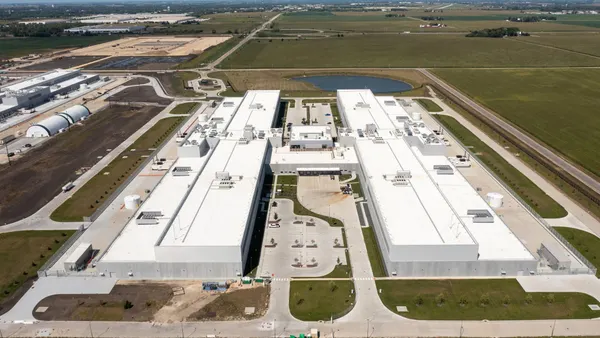 An aerial view of a large building.