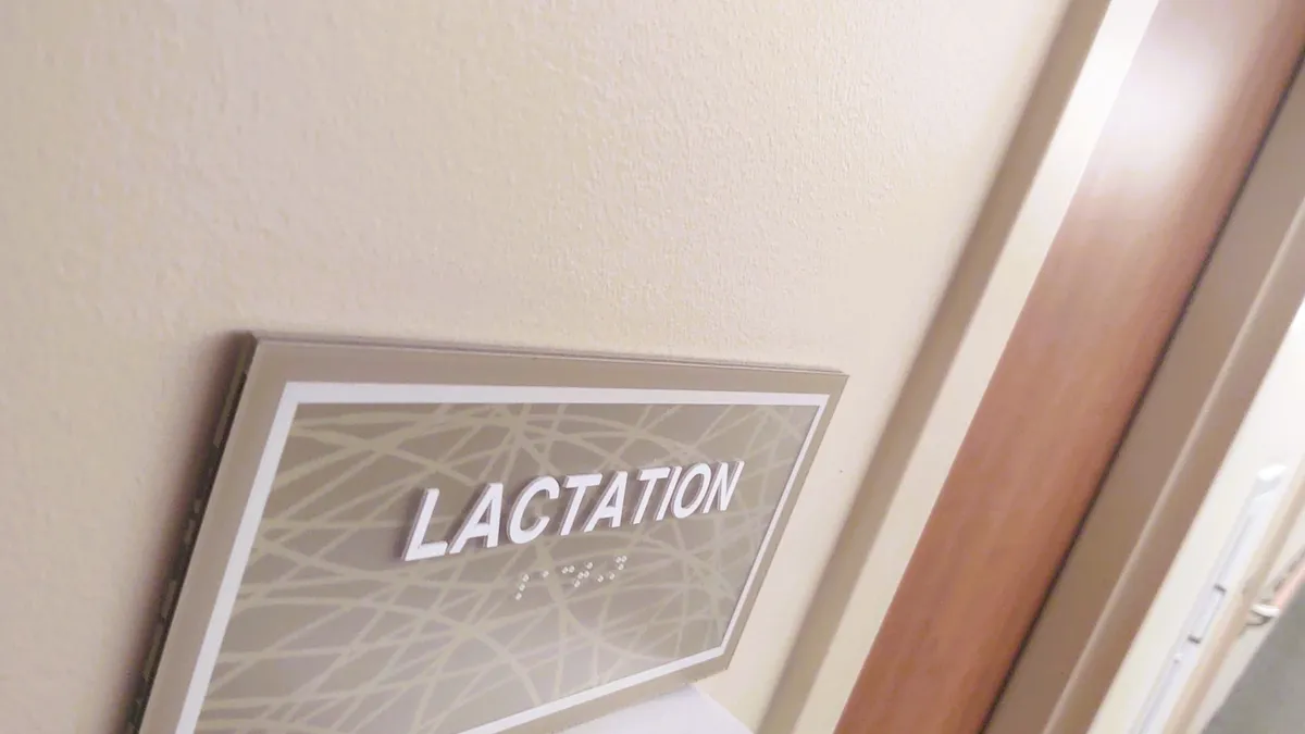 The entrance to a lactation room in a workplace setting is pictured.