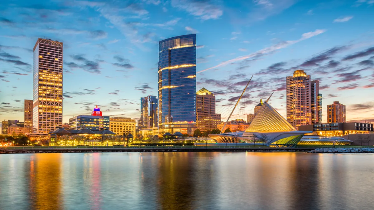 A view of the skyline of Milwaukee, Wisconsin.