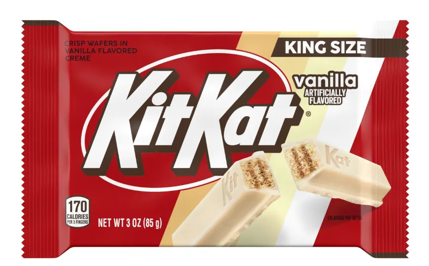 A package of Hershey&#x27;s new Kit Kat Vanilla bar.