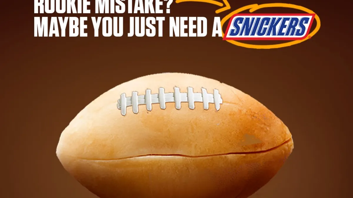 Snickers Rookie Mistake ad retrieved from Twitter on Sept. 8 2021