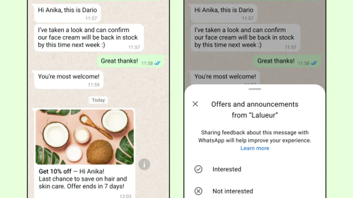 WhatsApp business messages
