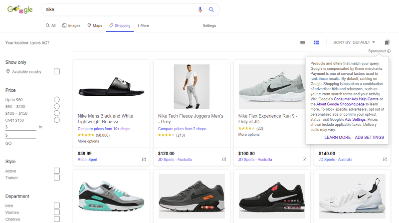 google shopping example