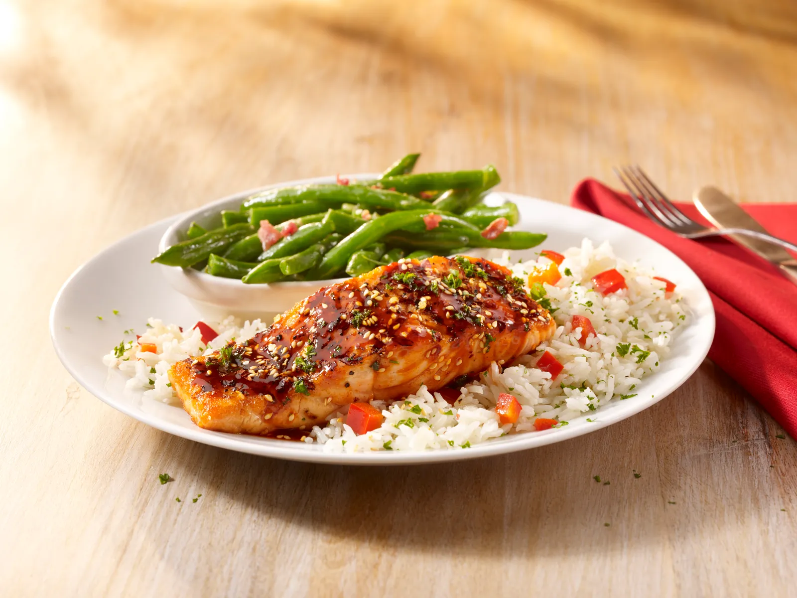 An image of a salmon dish from TGI Fridays' Grilled & Sauced menu.