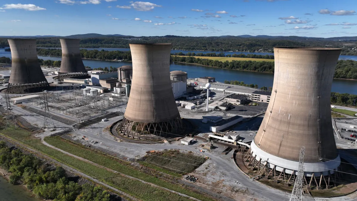 A view of cooling towers at a nuclear power plant.