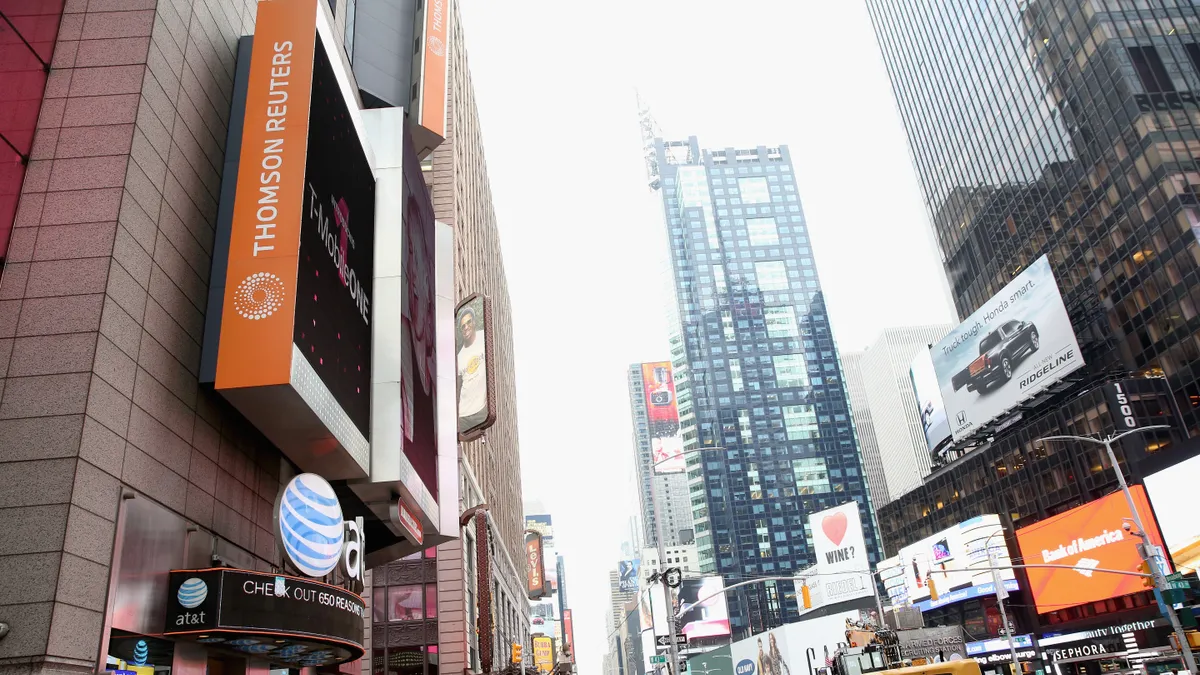 A Thomson Reuters sign is seen in New York City.