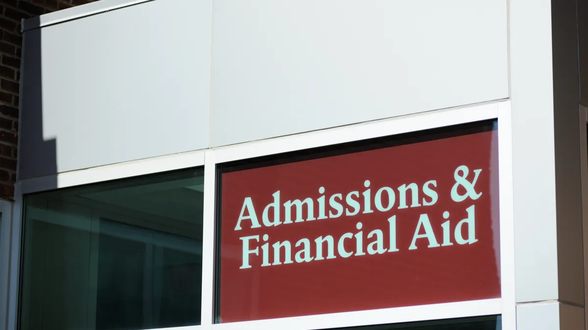 An admissions and financial aid sign.