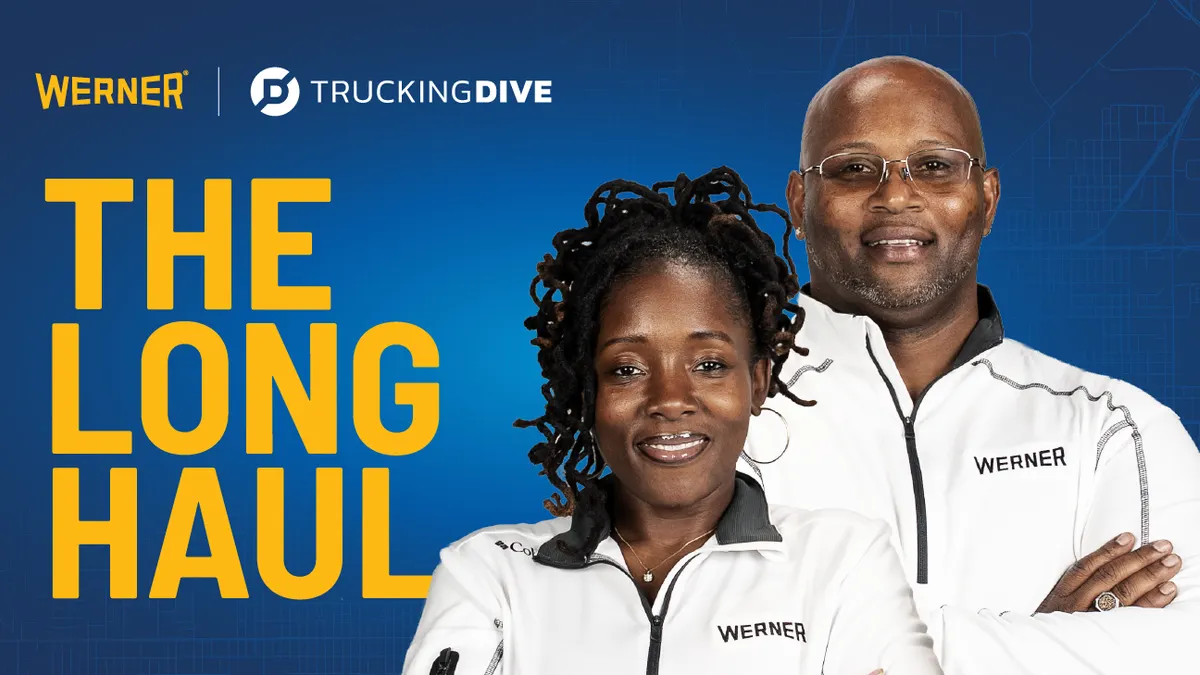 This image depicts the podcast series cover image for Werner's Trucking Dive series, "The Long Haul"