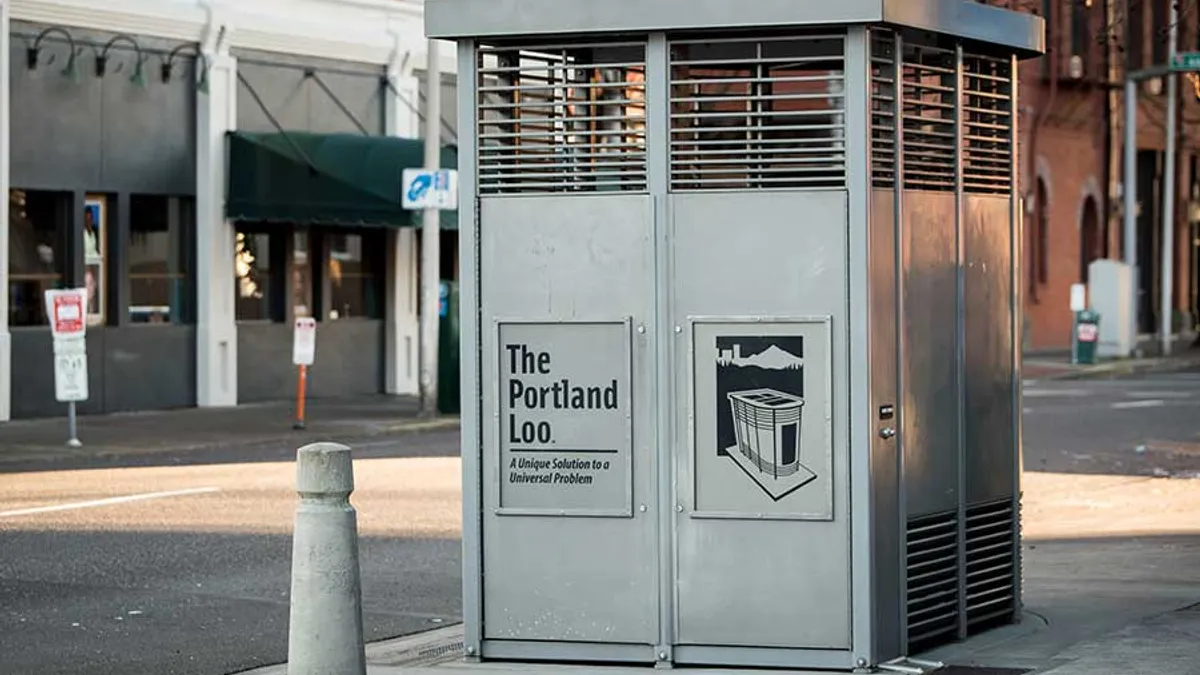 An installed Portland Loo public toilet. Philadelphia plans to install six Portland Loos starting this fall.