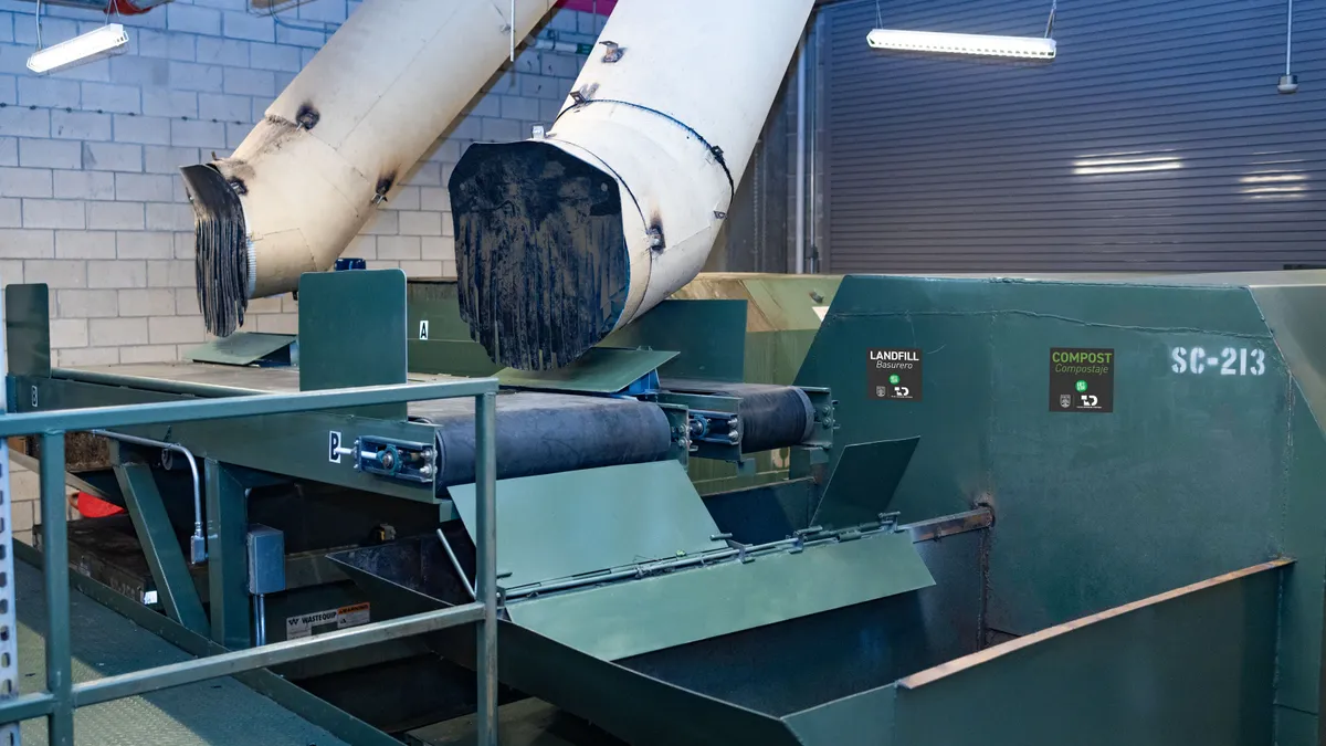 sorting equipment in a soccer stadium