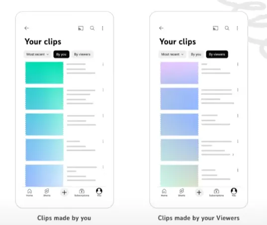 YouTube clips listing