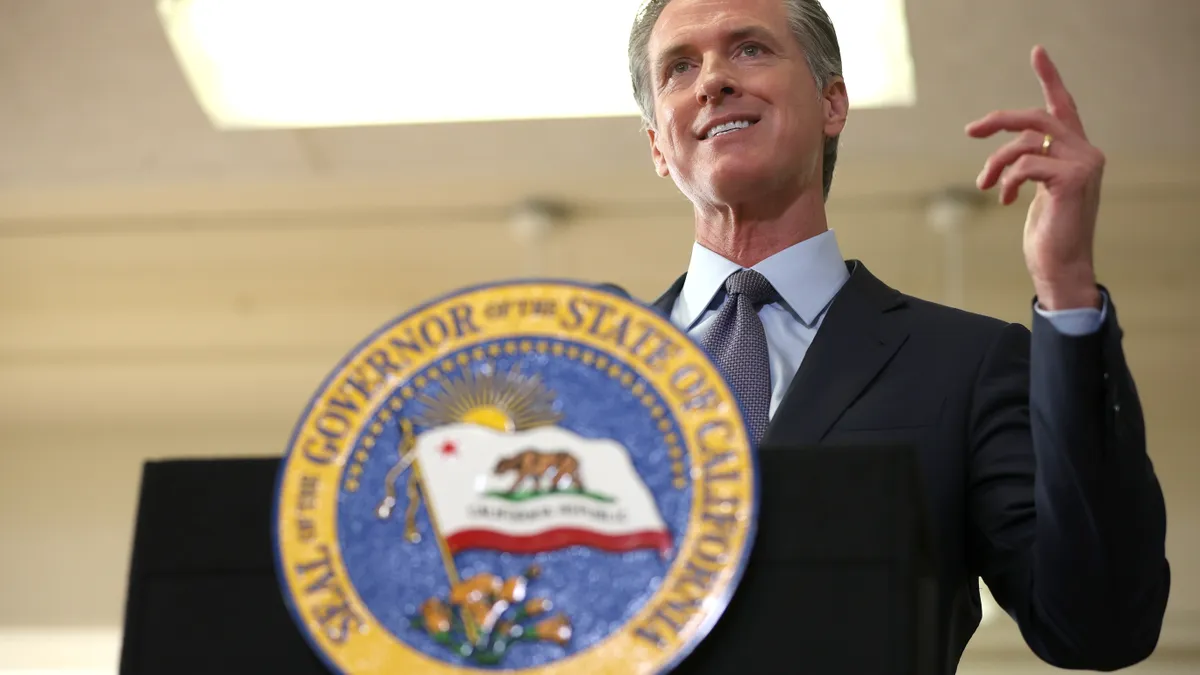 California Gov. Gavin Newsom speaks at a press conference.