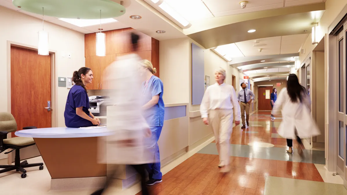 A busy corridor at a hospital.