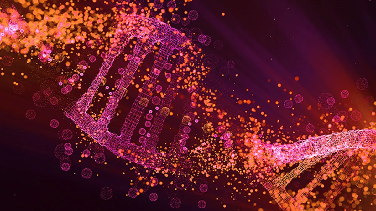 Abstract DNA digital illustration with evaporating particles