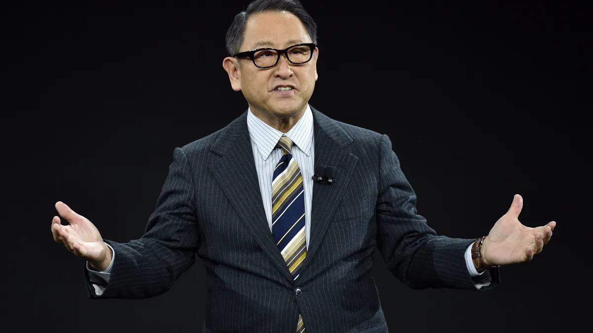 Toyota Motor Co. President Akio Toyoda speaks during a press event in January 2020.