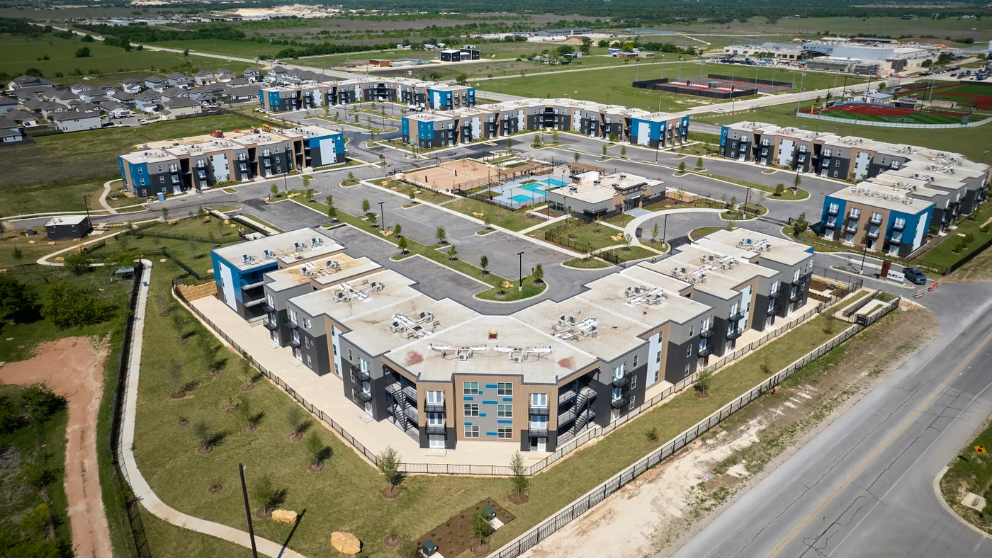 Aerial view of Flatz 87, a multifamily project from Z Modular in Jarrell, Texas.