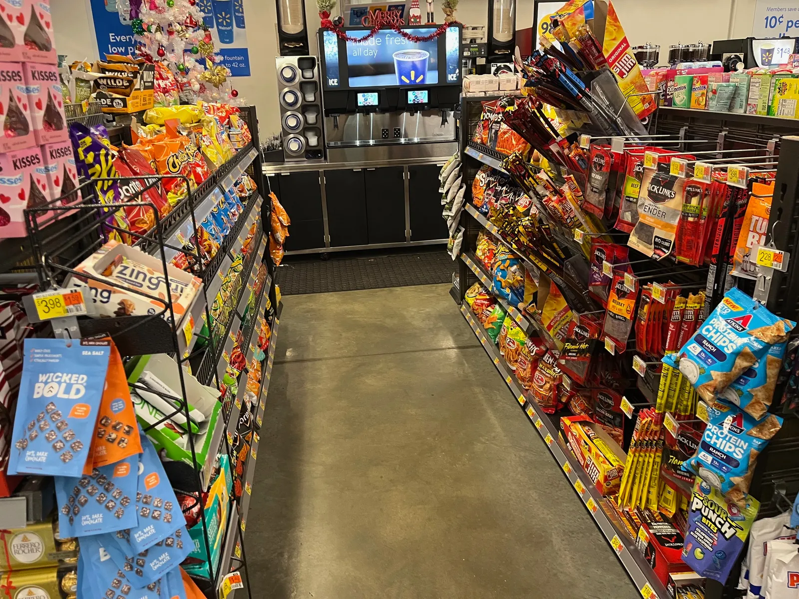 A photo of snacks inside a convenience store.