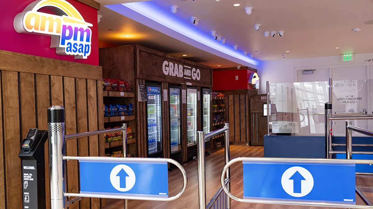 A photo of the Ampm ASAP Grab and Go autonomous c-store in Chase Center in Los Angeles.