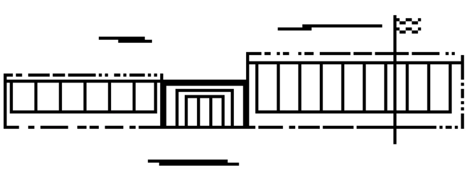 An illustration of a school with a few missing pieces that looks like data blocks.