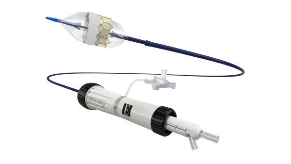 Edwards Lifesciences' Sapien 3 Ultra heart valve replacement system is shown with the valve expanded by a balloon.