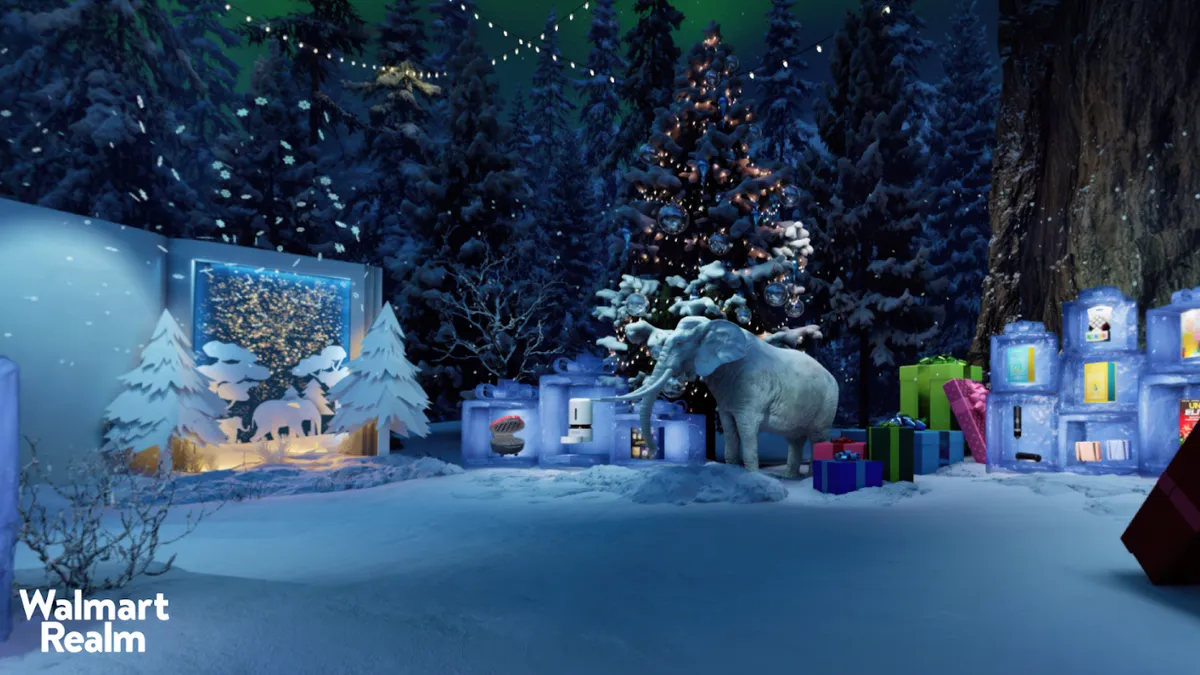 Digital rendering of a Walmart Realm holiday and winter scene.