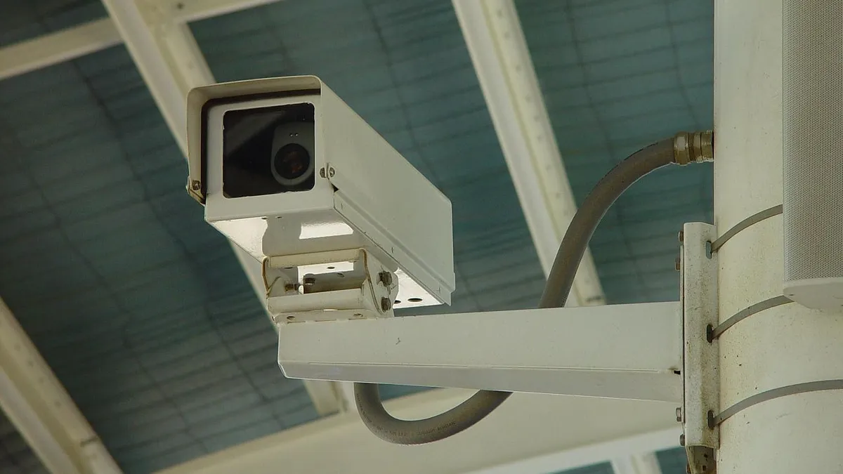 A security camera in an office building