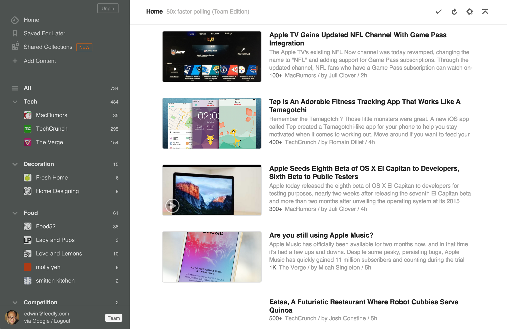 Feedly screenshot