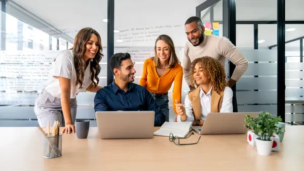 Business people discussing ideas in a meeting at the office.