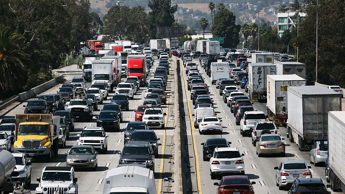 truck traffic packed highway los angeles california