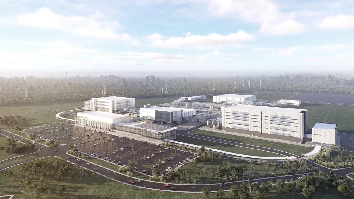 aerial rendering of a Eli Lilly manufacturing facility in Houston, Texas.