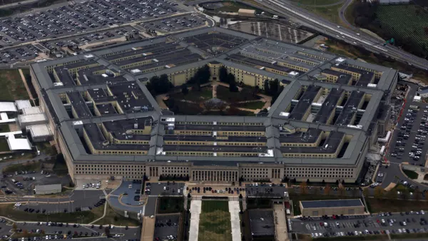 The Pentagon, the headquarters of the U.S. Department of Defense in Arlington, Va., is seen from the sky.