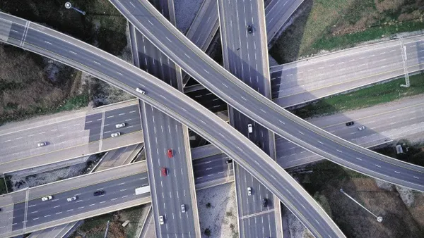Aerial view of overlapping highways in Toronto.