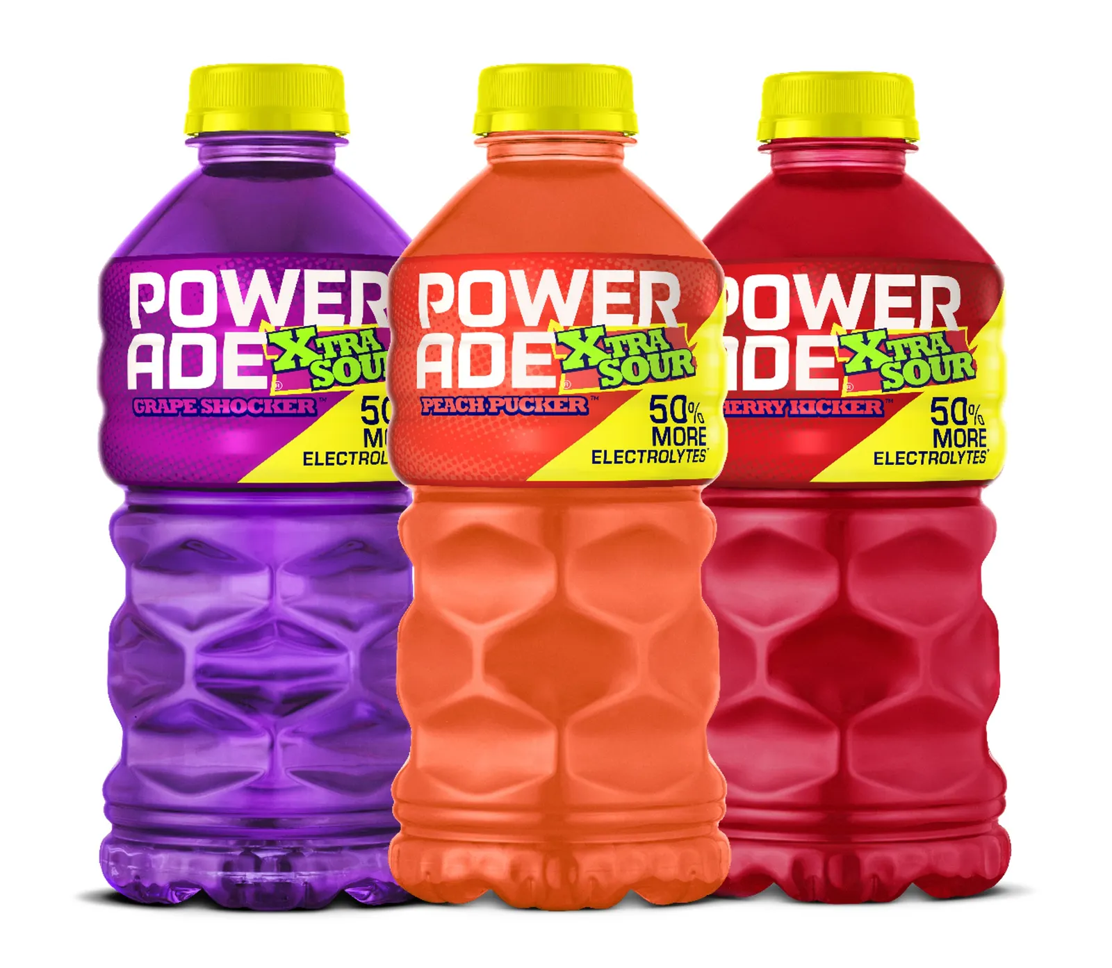 Bottles of Powrade Xtra Sour