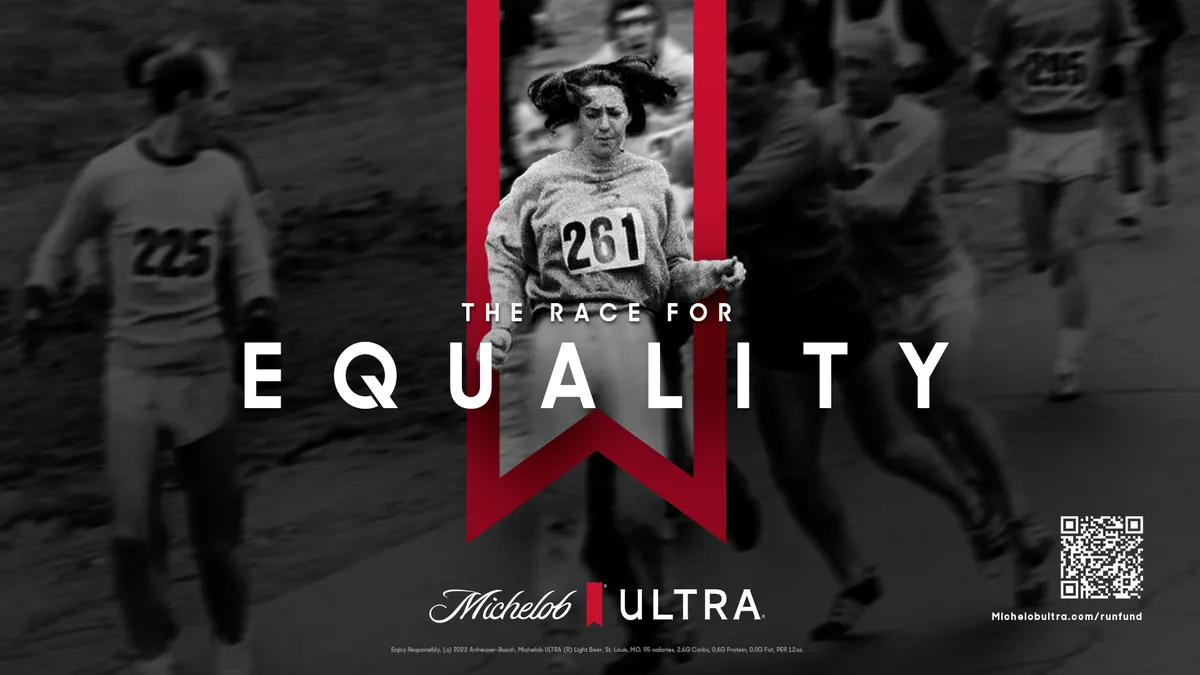 Michelob Ultra Run Fund and campaign image featuring Katherine Switzer