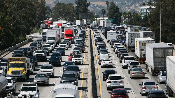 truck traffic packed highway los angeles california