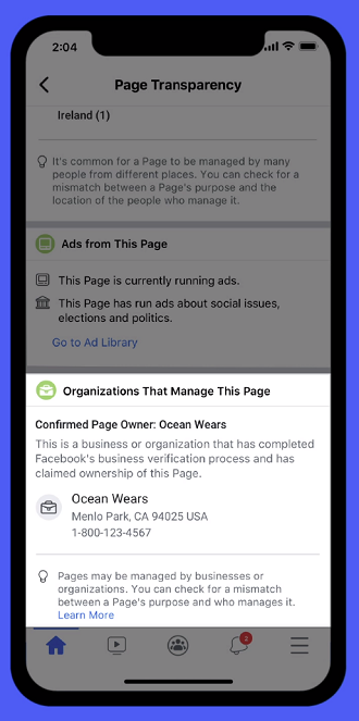 Facebook Page transparency