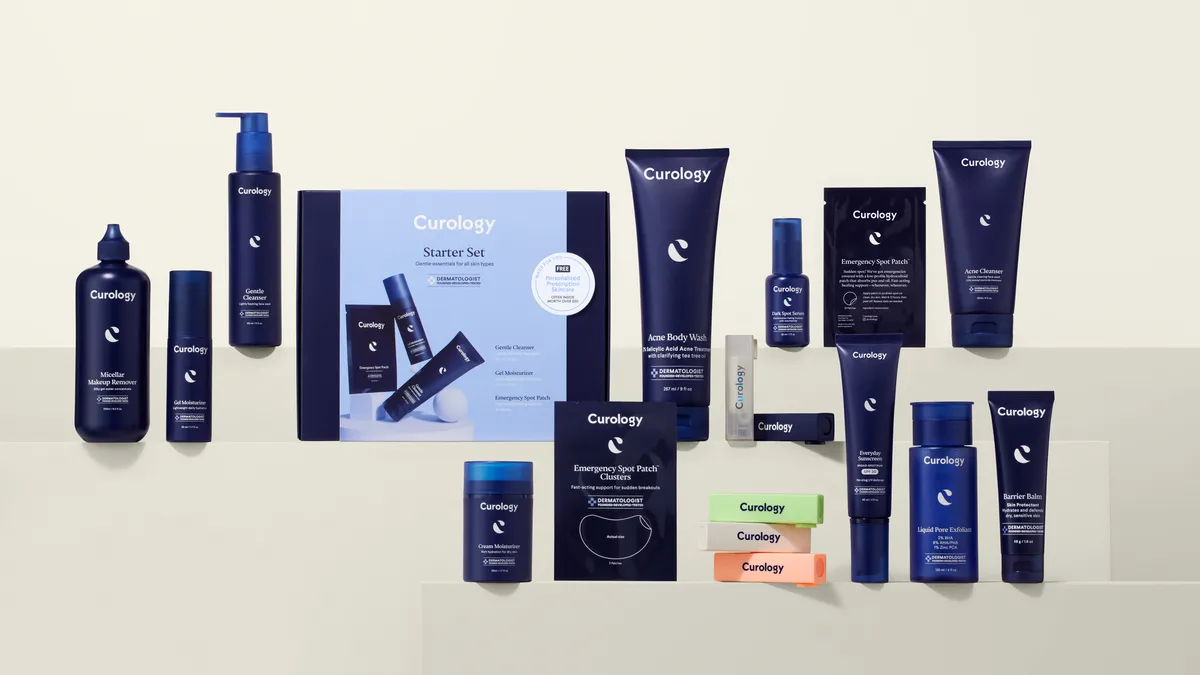 An assortment of Curology's skin care products.