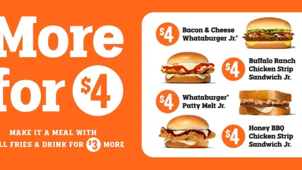 A promotional image for Whataburger's $4 sandwiches