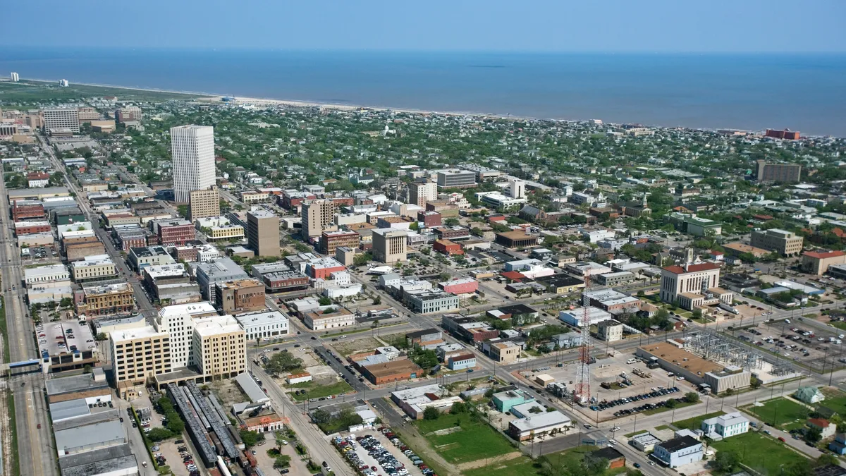 Aerial view of downtown Galveston, Texas.