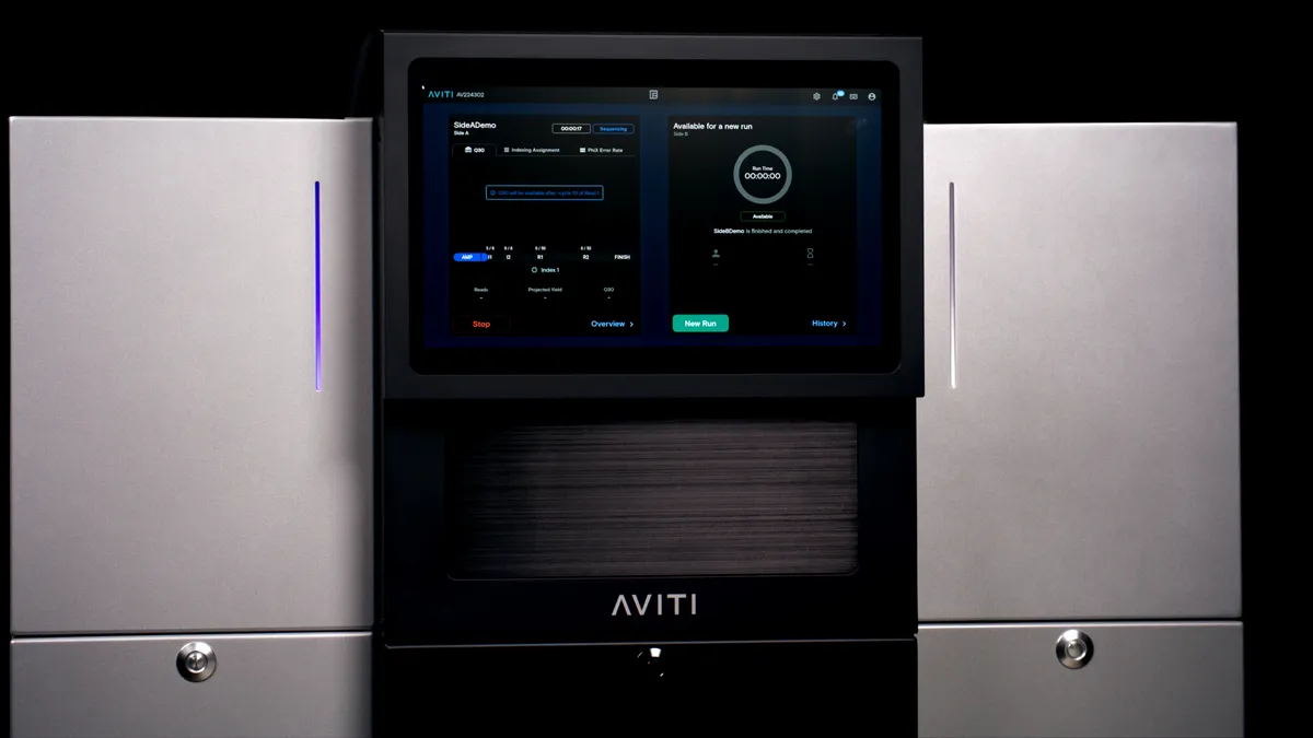 A picture of Element Biosciences' Aviti system against a black background.