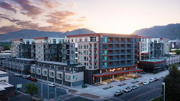Aerial view of mid-rise apartments