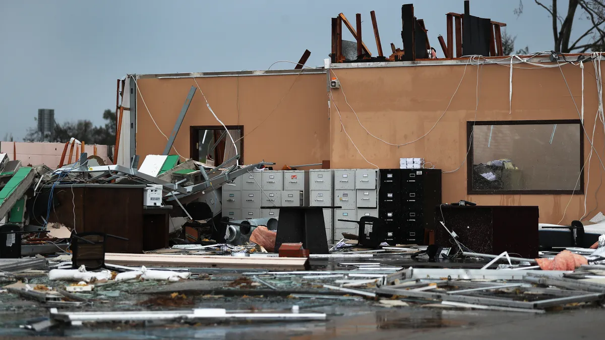 The inside of an office is seen after the building was destroyed by a hurricane.