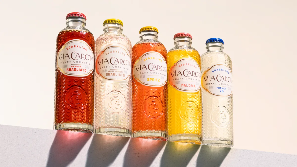 A line of Via Carota sparkling cocktails in various colors