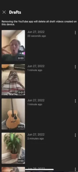 YouTube Shorts drafts