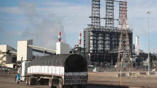 A truck passes by the BP refinery