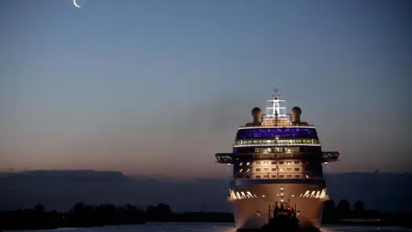 A cruise ship at night
