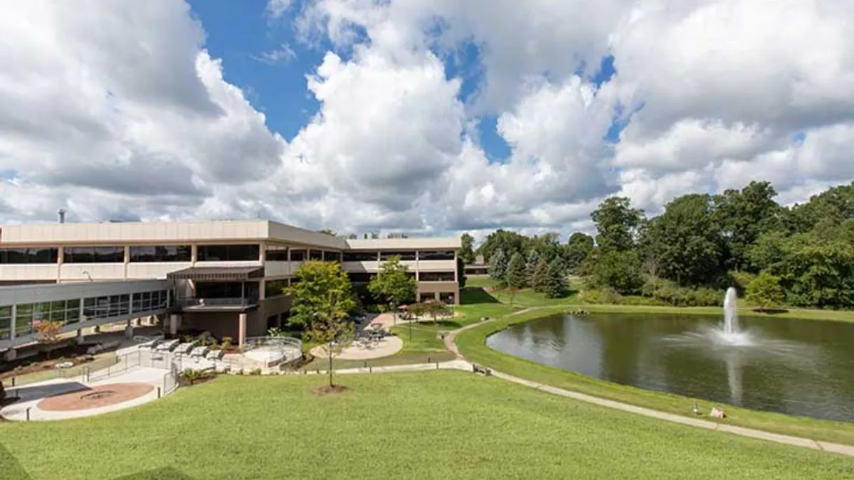 Exterior view of the greenery outside Wolverine Worldwide corporate headquarters in Rockford, Michigan.